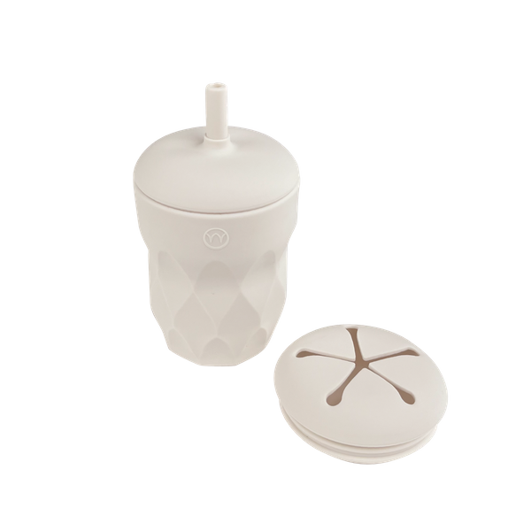 Najell Silikone Kop m. sugerør og snacklåg, porcelæn hvid