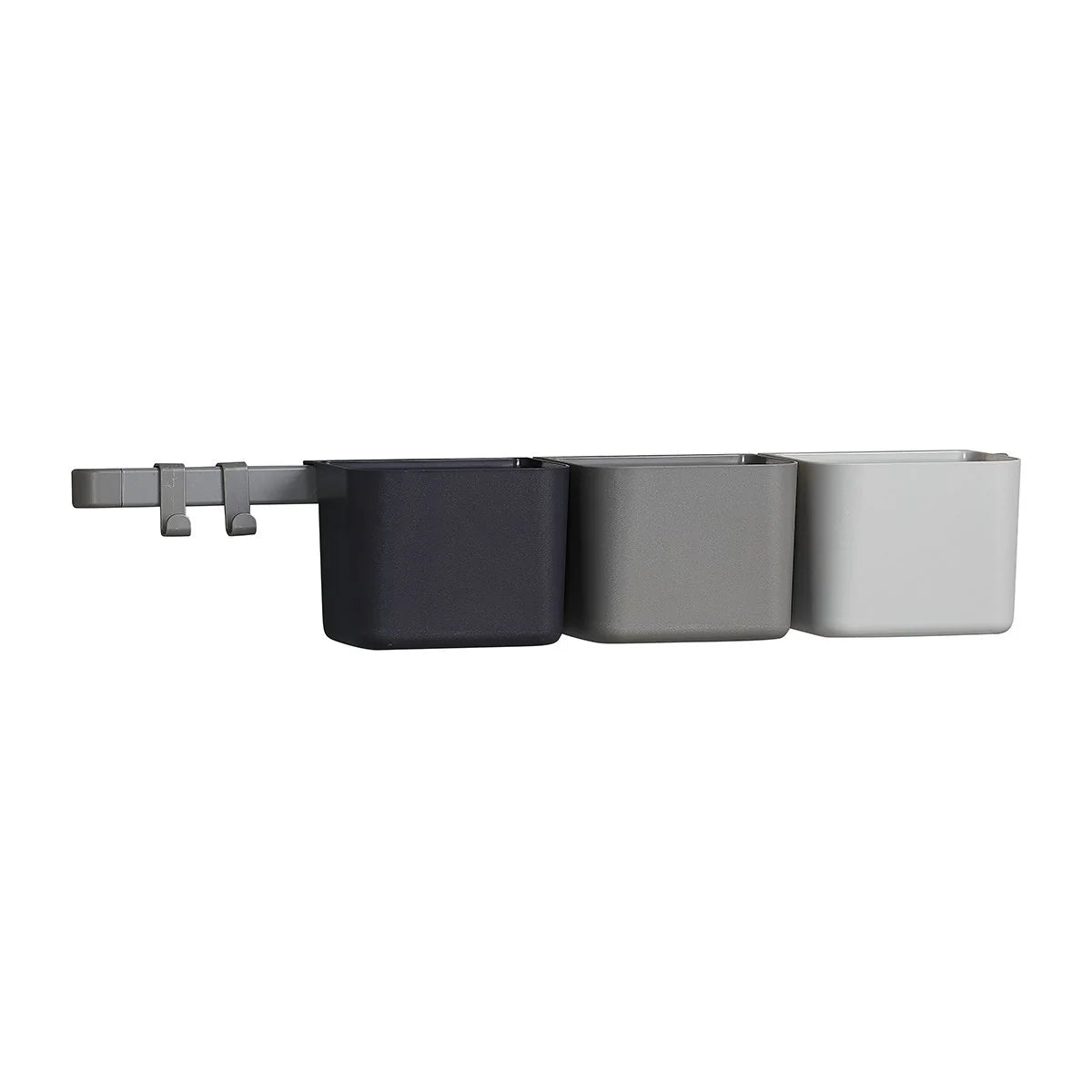Leander lang opbevaringsskinne med 3 bokse og 2 kroge, dusty grey