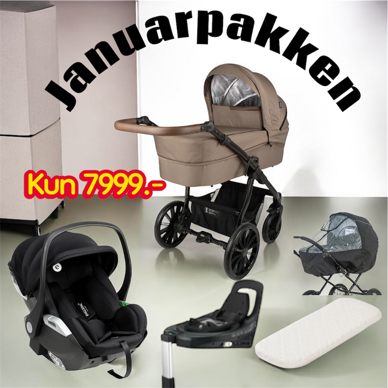 Trille Royal ( Sand) incl autostol, base, regnslag og madras