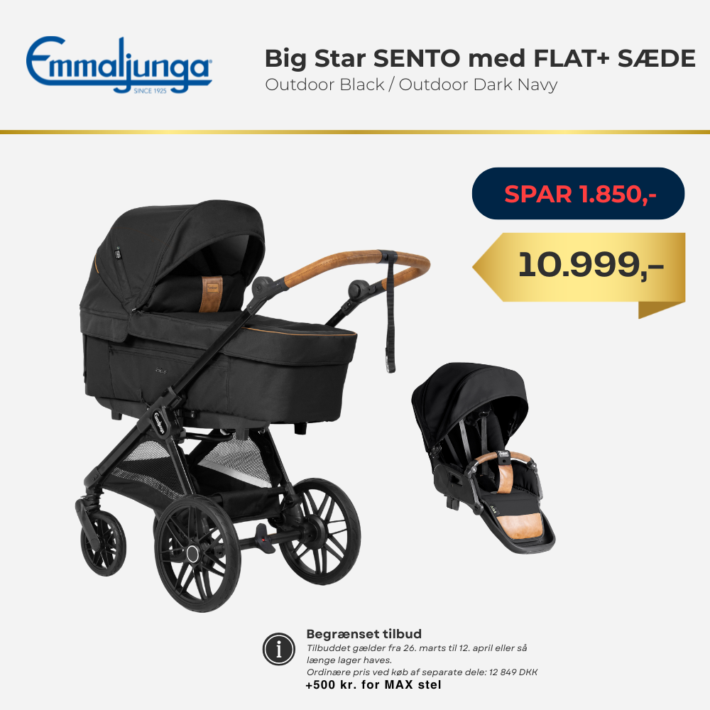 Emmaljunga Big Star Sento Outdoor Black INCL Flat+ klapvognssæde